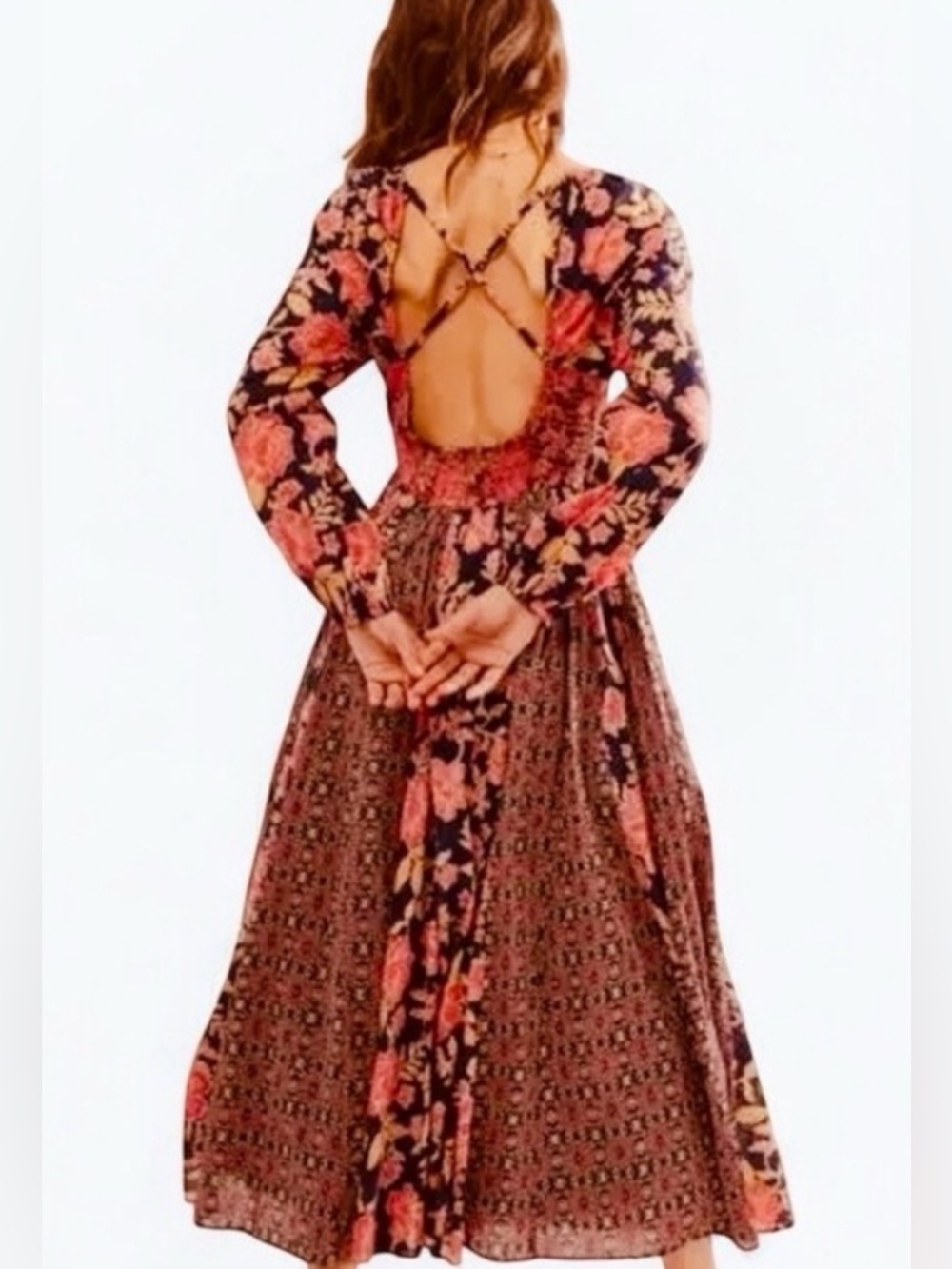 NWT FREE PEOPLE A‎ New Way Maxi Dress Navy Combo Pink S - Picture 2 of 15